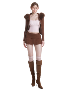 Fur trim Mocha cable knit set in brown by Angel Ruche, photo 7