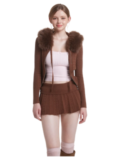 Fur trim Mocha cable knit set in brown by Angel Ruche, photo 2