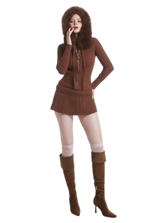Fur trim Mocha cable knit set in brown by Angel Ruche, photo 6