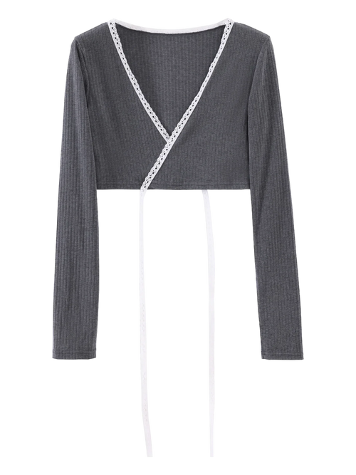Ballerina Bliss wrap cardigan in grey, balletcore top by Angel Ruche