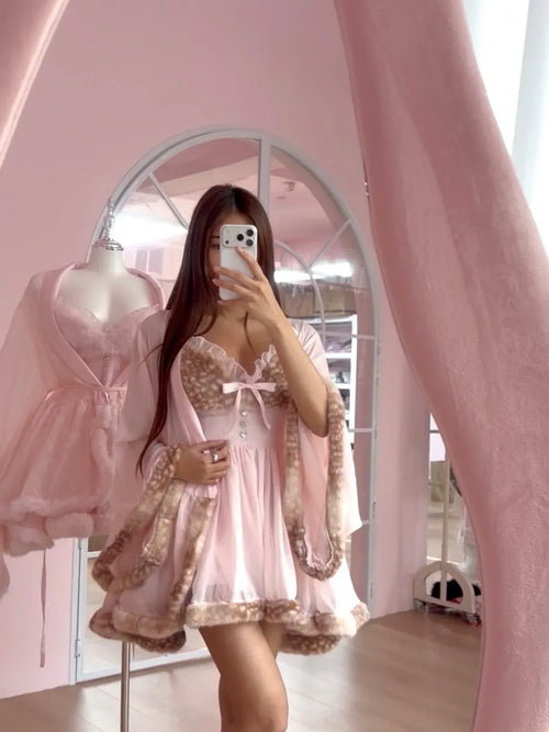 Bambi Princess fur chiffon robe in pink by Angel Ruche, photo 17