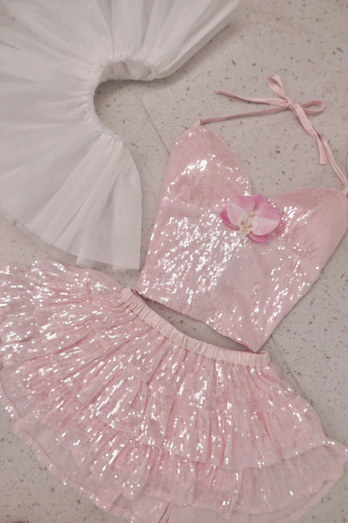 Rosette sequin matching set in pink by Angel Ruche, photo 22