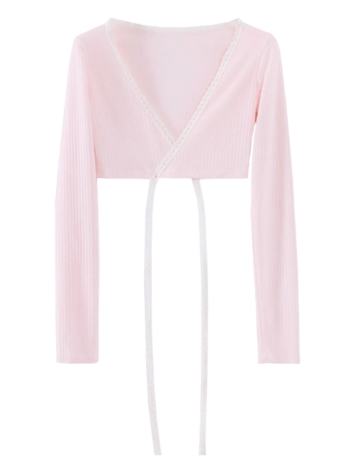 Ballerina Bliss wrap cardigan in pink, balletcore top by Angel Ruche