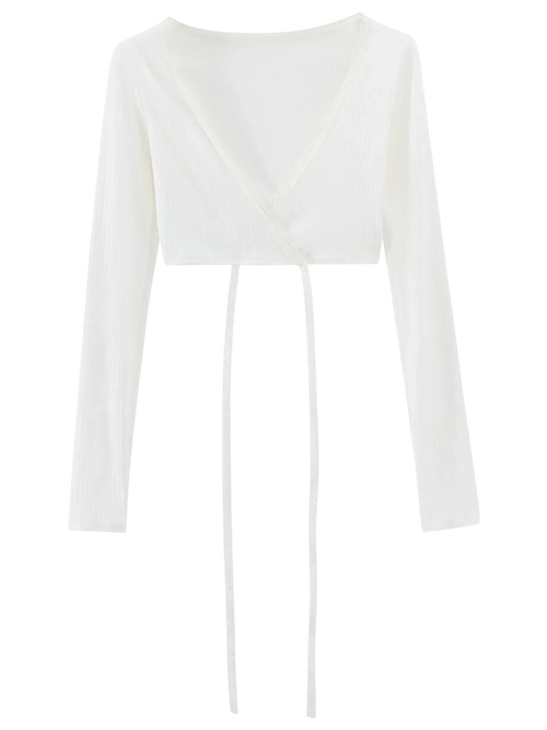 Ballerina Bliss wrap cardigan in cream white, balletcore top by Angel Ruche