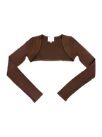 Pilate Princess long sleeve bolero shrug cardigan in brown, balletcore top by Angel Ruche