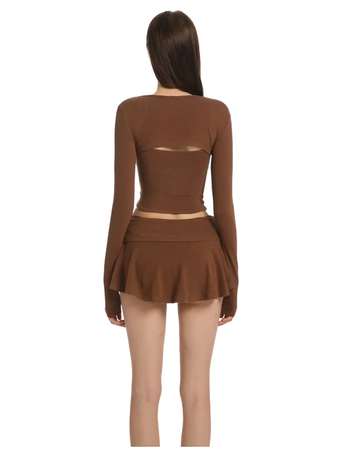 Pilate Princess fold over flare mini skirt in brown by Angel Ruche, photo 6