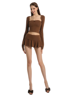 Pilate Princess fold over flare mini skirt in brown by Angel Ruche, photo 3