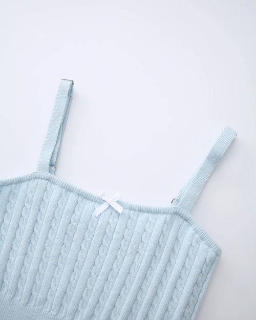 Colette cable knit cami top in ice blue by Angel Ruche, photo 10
