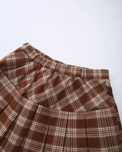 Girly Plaid pleated high rise skirt in brown by Angel Ruche, photo 8