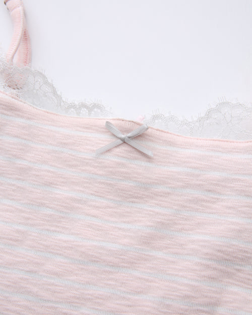 Muse cotton reversible lace cami in pink and grey stripe by Angel Ruche, photo 22