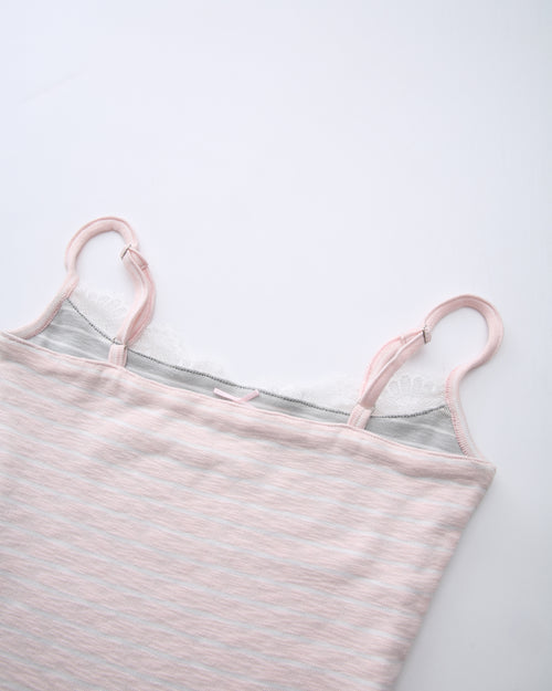 Muse cotton reversible lace cami in pink and grey stripe by Angel Ruche, photo 24