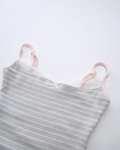 Muse cotton reversible lace cami in pink and grey stripe by Angel Ruche, photo 28
