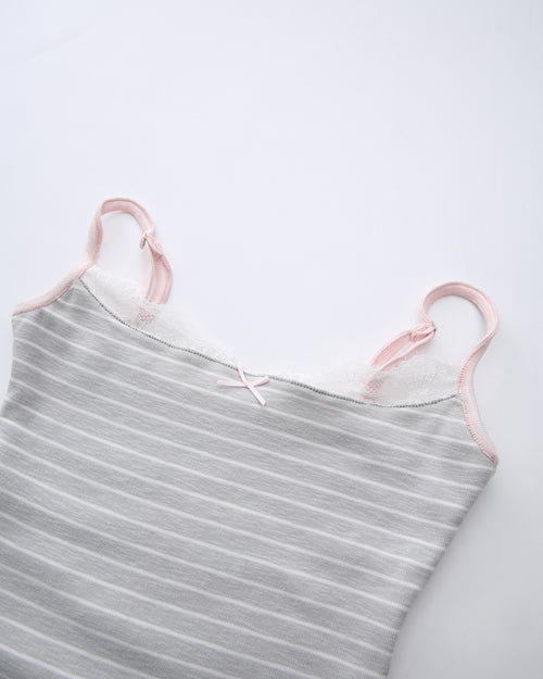 Muse cotton reversible lace cami in pink and grey stripe by Angel Ruche, photo 28