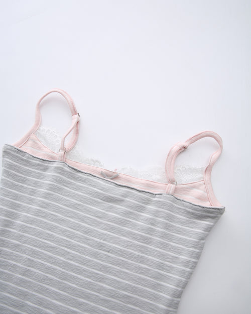 Muse cotton reversible lace cami in pink and grey stripe by Angel Ruche, photo 31