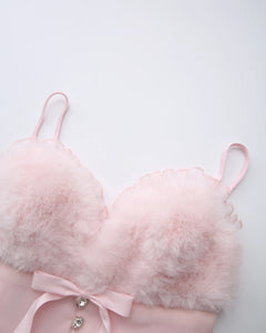Rosé Princess fur chiffon babydoll dress in pink by Angel Ruche, photo 12