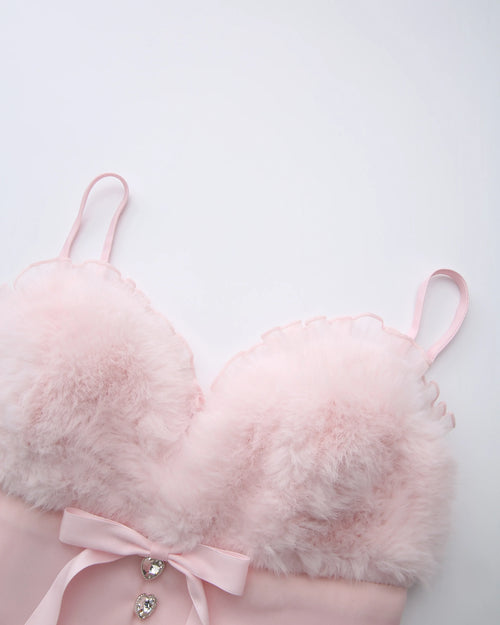Rosé Princess fur chiffon babydoll dress in pink by Angel Ruche, photo 12