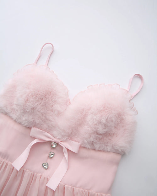Rosé Princess fur chiffon babydoll dress in pink by Angel Ruche, photo 11