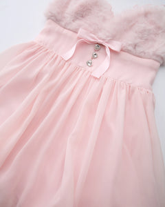 Rosé Princess fur chiffon babydoll dress in pink by Angel Ruche, photo 10