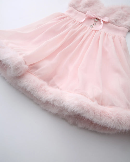 Rosé Princess fur chiffon babydoll dress in pink by Angel Ruche, photo 16
