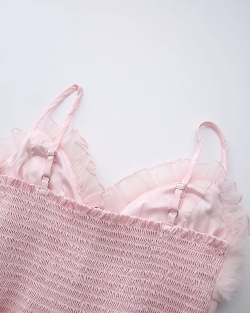 Rosé Princess fur chiffon babydoll dress in pink by Angel Ruche, photo 13
