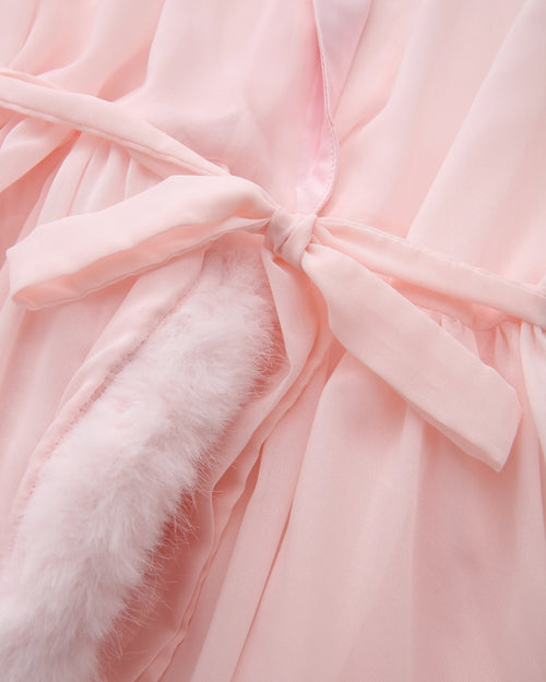 Rosé Princess fur chiffon robe in pink by Angel Ruche, photo 15