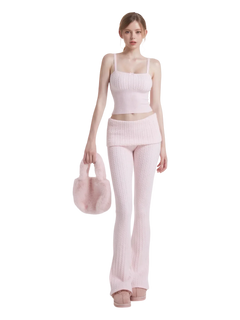 Colette cable knit set in soft pink with cami top and fold over pants, balletcore matching set by Angel Ruche