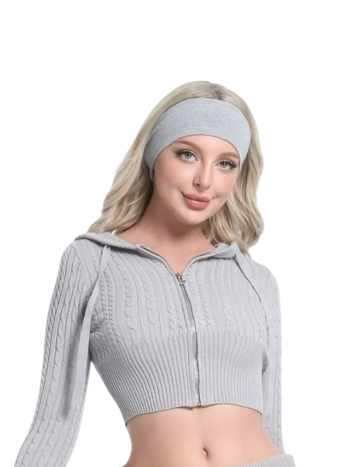Cozy Cloud cable knit zip up cardigan in grey, cozy knitwear by Angel Ruche