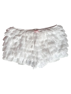 Delicate chiffon ruffle shorts with white lace, coquette bottoms by Angel Ruche