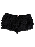 Delicate chiffon ruffle shorts with black lace, coquette bottoms by Angel Ruche