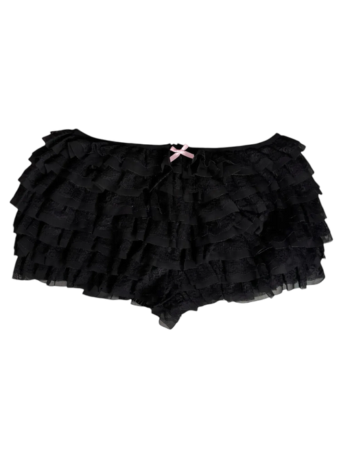 Delicate chiffon ruffle shorts with black lace, coquette bottoms by Angel Ruche