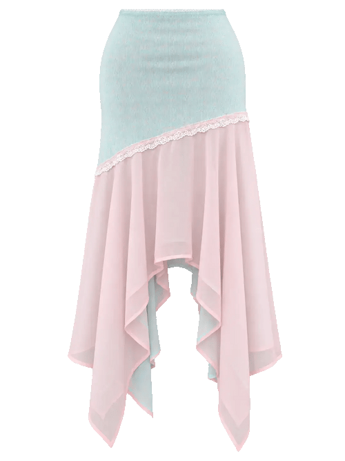 Dewdrop reversible lace chiffon skirt in pink and teal, coquette skirt by Angel Ruche