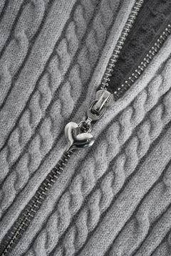 Fur trim Cozy Cloud cable knit cardigan in grey by Angel Ruche, photo 7
