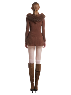 Fur trim Mocha cable knit set in brown by Angel Ruche, photo 12