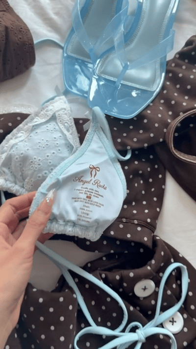 Coquette cotton eyelet bikini bottom in baby blue by Angel Ruche, photo 3