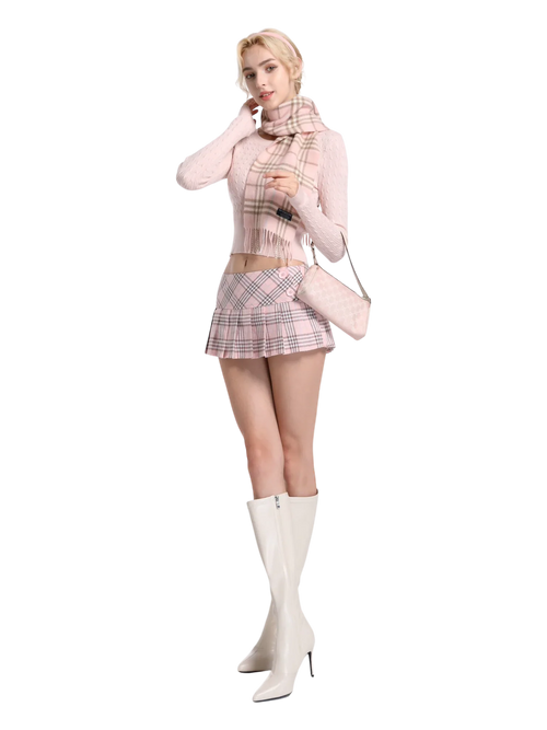 Girly Plaid pleated mini skirt in pink by Angel Ruche, photo 20