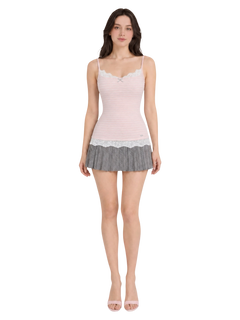 Muse cotton reversible lace cami in pink and grey stripe by Angel Ruche, photo 7
