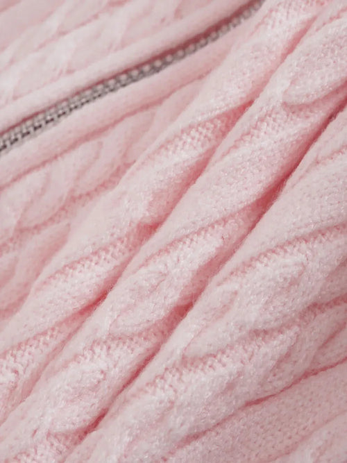 Strawberry Milk cable knit zip up cardigan in pink by Angel Ruche, photo 13