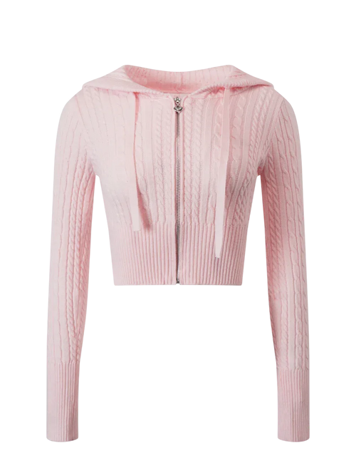 Strawberry Milk cable knit zip up cardigan in pink by Angel Ruche, photo 2