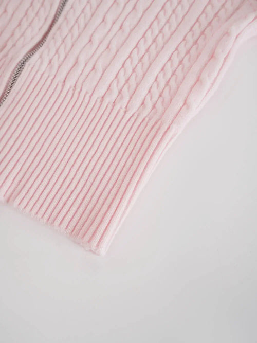 Strawberry Milk cable knit zip up cardigan in pink by Angel Ruche, photo 14