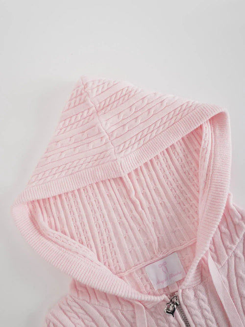 Strawberry Milk cable knit zip up cardigan in pink by Angel Ruche, photo 11