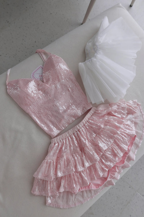 Rosette Fairy Dust sequin halter top in pink by Angel Ruche, photo 13