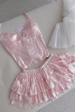 Rosette sequin mini skirt with petticoat in pink by Angel Ruche, photo 2