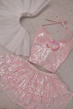 Rosette Fairy Dust sequin halter top in pink by Angel Ruche, photo 11