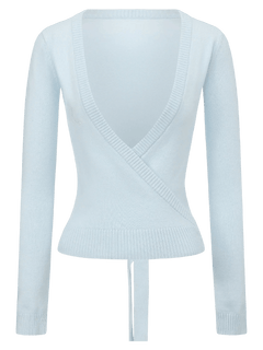 Ballet knit wrap cardigan in ice blue, balletcore knitwear by Angel Ruche