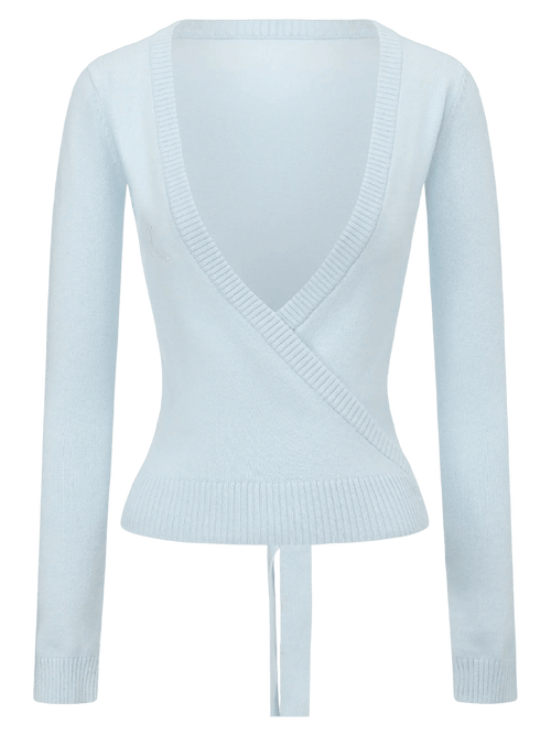 Ballet knit wrap cardigan in ice blue, balletcore knitwear by Angel Ruche