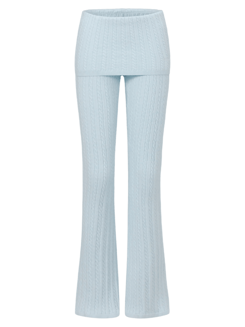 Colette cable knit fold over pants in ice blue, balletcore loungewear by Angel Ruche