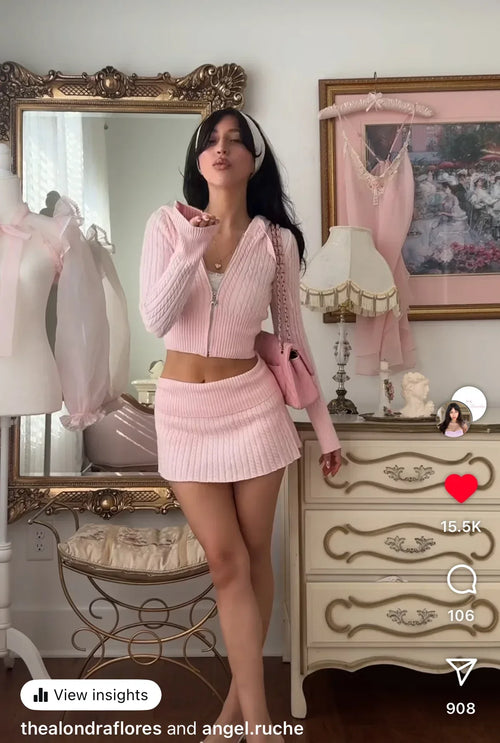 Strawberry Milk cable knit set in pink by Angel Ruche, photo 7