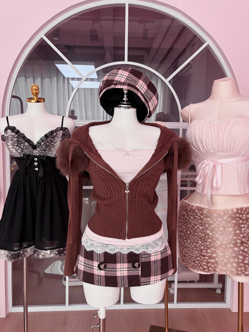 Blair Preppy Plaid Beret (Brown)