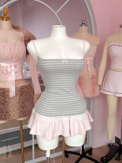 Muse cotton reversible lace cami in pink and grey stripe by Angel Ruche, photo 12