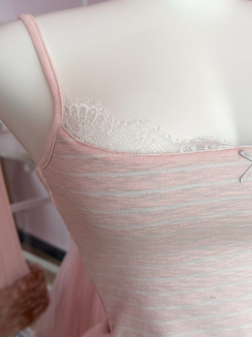 Muse cotton reversible lace cami in pink and grey stripe by Angel Ruche, photo 15